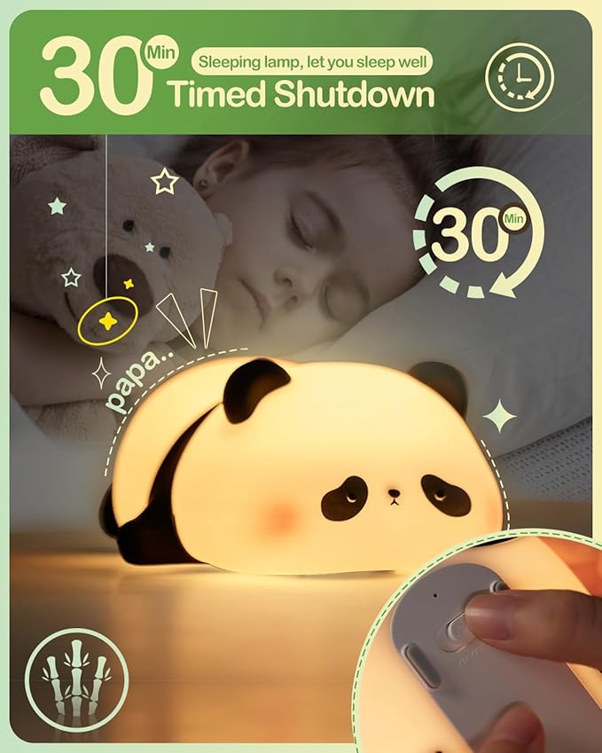 ATSUI Cute Panda Night Light, LED Squishy Novelty Animal Night Lamp, Food Grade Silicone 3 Level Dimmable Nursery Nightlight for Desk Decor, Funny Gifts Stuff for Boys Girls Baby, White Elephant Gifts-CubbioJoy
