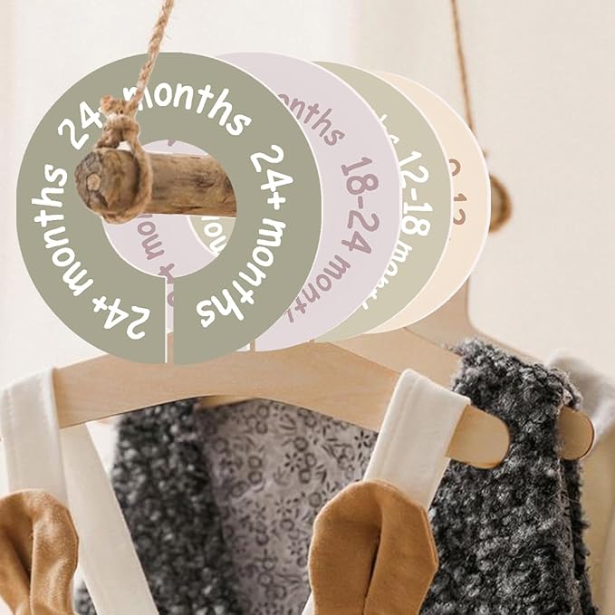 Baby Closet Dividers for Clothes – Earth Tone Round Baby Clothes Dividers for Closet Rod, Nursery Closet Organizer & Decor, Clear Labels for Easy Sorting, Fits Most Rods-CubbioJoy