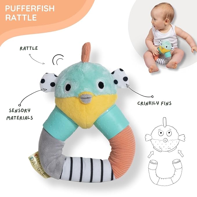 DINGLE DANGLE - Baby Gift Set - 3 in 1 Diaper Changing Helper Headband, Baby Mobile, & Sensory Rattle; Newborn Essentials Must Haves - Great Baby Registry or Shower Gift - Featured on Shark Tank-CubbioJoy