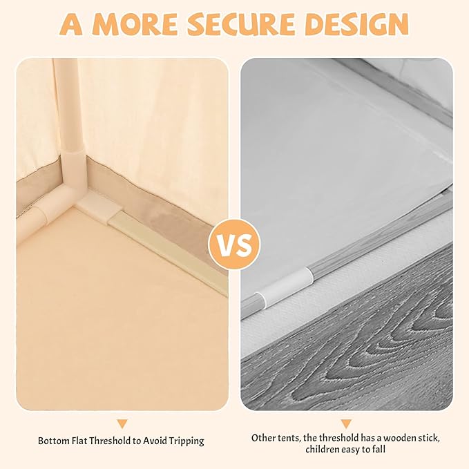 INFANS Kids Play Tent with Washable Mat Star Light Windows, Anti-Trip Large Playhouse Toys for Children Boys Girls, Indoor Outdoor Princess Tents Castle for Toddlers (Black)-CubbioJoy