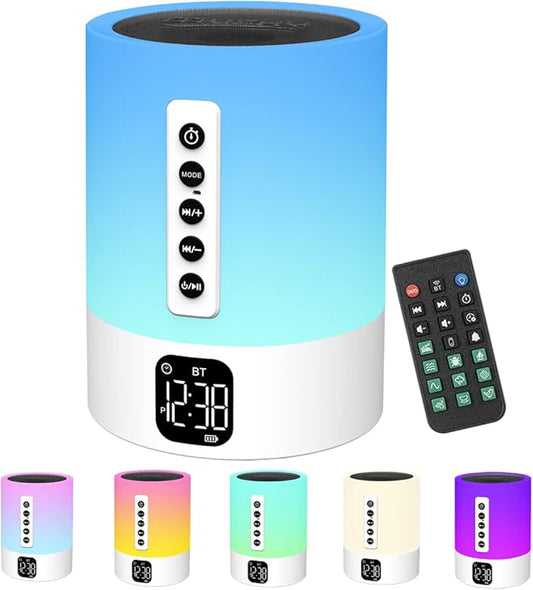 Alarm Clock Bluetooth Speaker, Night Light White Noise Machine Touch Bedside Lamp with Alarm Clock for Kids Multi-Color Changing Night Light Xmas Gifts for Teenage Girls Boys Women Teen Girl Gifts-CubbioJoy