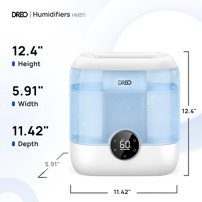Dreo Humidifiers for Bedroom, 6L Top Fill Quiet Supersized Cool Mist Humidifier for Large Room, 60 Hour Runtime, Ultrasonic Humidifiers for Home, Baby, Plant, Indoor, Night Light, Blue-CubbioJoy