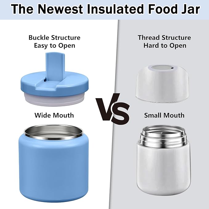 26oz Kids for Hot Food, Insulated Vacuum Food Jar with Buckle Lid, Stainless Steel Wide Mouth Leak Proof Insulated Lunch Container for School Picnic Travel, Sky Blue-CubbioJoy