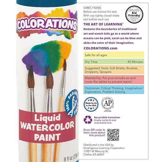Colorations Liquid Watercolor Paint, 8 fl oz, Yellow, Non-Toxic, Painting, Kids, Craft, Hobby, Fun, Water Color, Posters, Cool effects, Versatile, Gift-CubbioJoy