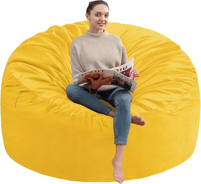 3FT Bean Bag Chair, Comfy Bean Bag Chairs with Memory Foam Filled, Fluffy Beanbag Sofa with Dutch Velvet Cover, Round BeanBag Chairs for Living Room, Playroom - Lemon-CubbioJoy