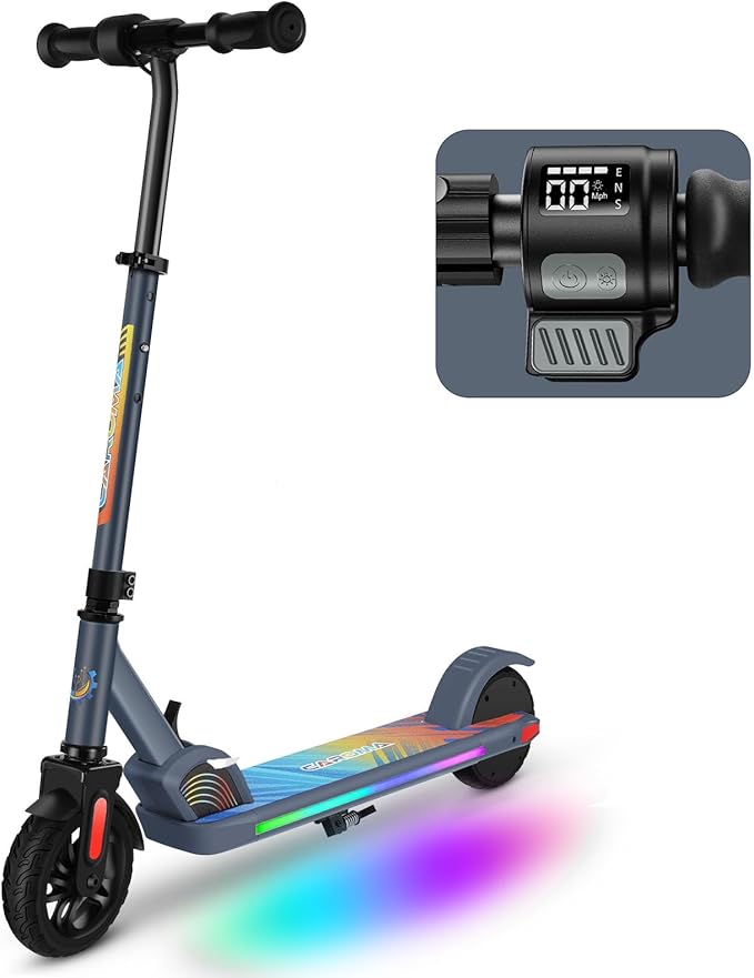 Caroma Electric Scooter for Kids Ages 6-12,150W/180WMotor,10 MPH Max Speed & 7 Miles,Colorful Lights,Adjustable Height & Speed,LED Display,Foldable Kids Electric Scooter 132 Lbs Max Load,Idea Gift-CubbioJoy