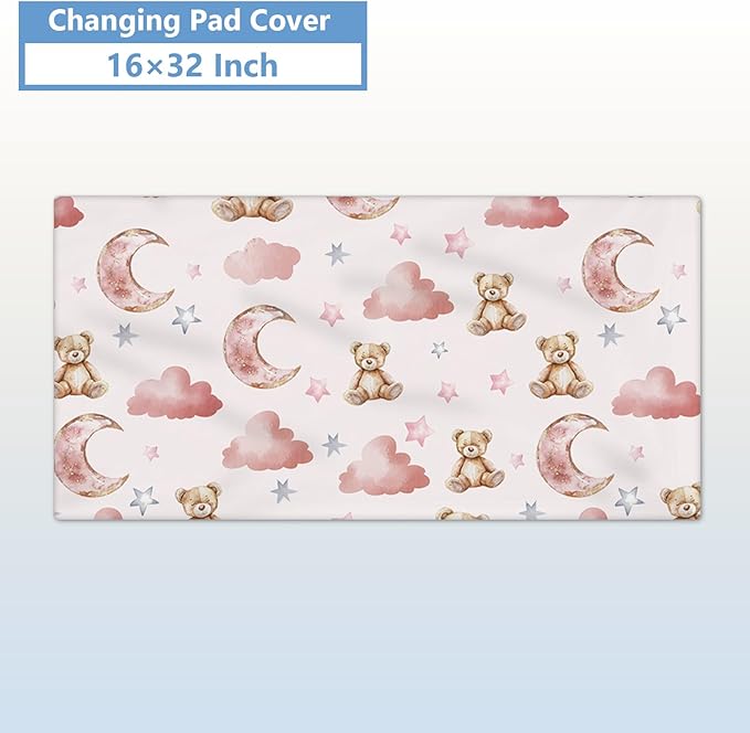 Custom Baby Crib Set, 5 Pcs Personalized Name Pink Bear Theme for Infants Toddlers, Nursery Bedding for Girls, Double Layer Customized Gifts-CubbioJoy