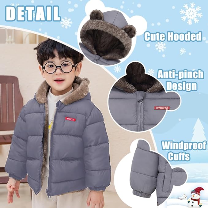 Infant Baby Winter Coat Bear Hooded Jacket Warm Fleece Snowsuit Windproof Outerwear for Toddler Boy Girl 9M-4T-CubbioJoy