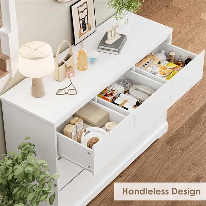 Dresser for Bedroom, Modern White Dresser, Wood Chest of Drawers Nursery Dressers, with Storage, 7 Drawer Double with Handle Free, Large Storage Organizer for Living Room,White-CubbioJoy