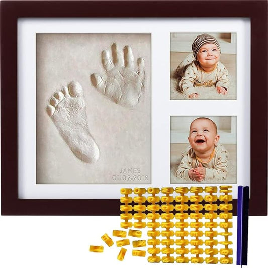 Co Little Baby Handprint & Footprint Kit (Date & Name Stamp) Clay Hand Print Picture Frame for Newborn - Best New Mom Gift - Foot Impression Photo Keepsake for Girl & Boy - White Feet Imprint Mold-CubbioJoy