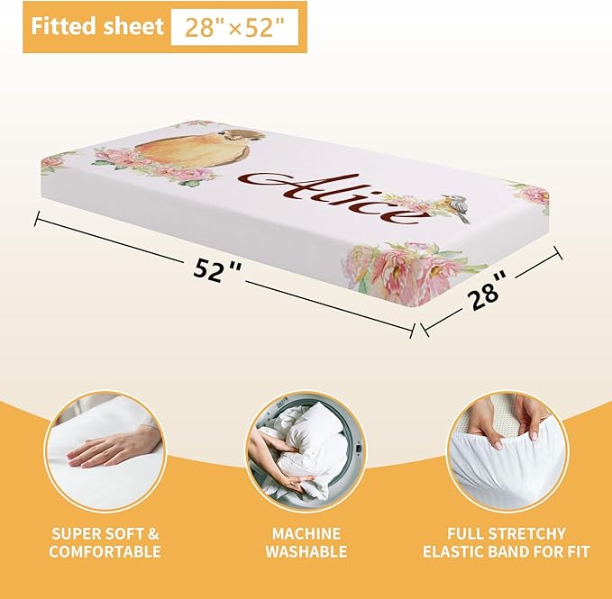 Custom Baby Bedding Set - 5 Pcs Customized Nursery Bedding Set with Name - Comfortable Double Layer Crib Sets for Girls Boys - Personalized Gifts for Infants Toddlers New Parents - Floral Bird-CubbioJoy