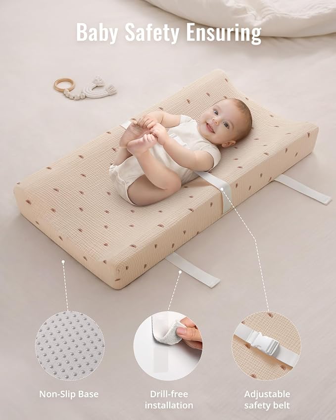 Blissful Diary Muslin Baby Changing Pad with Waterproof Lining Foam, Diaper Changing Table Pad with Cover for Dressers (Sunshine, Rectangular)-CubbioJoy