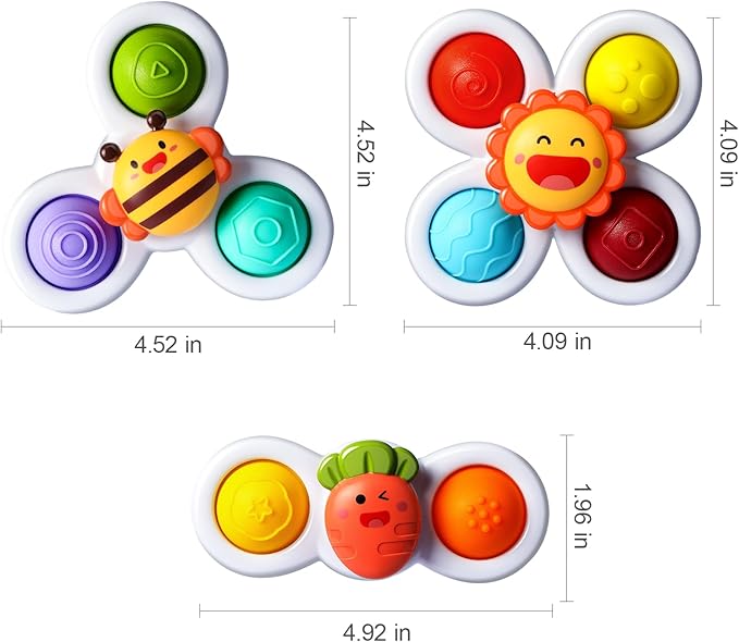 ALASOU 3PCS Pop Suction Cup Spinner Toys for 1 Year Old Boy Girl|Novelty Spinning Tops Toddler Toys Age 1-2|Sensory Baby Bath Toy for Toddlers 1-3|12 18 Months Boy Birthday Gift for Infant-CubbioJoy