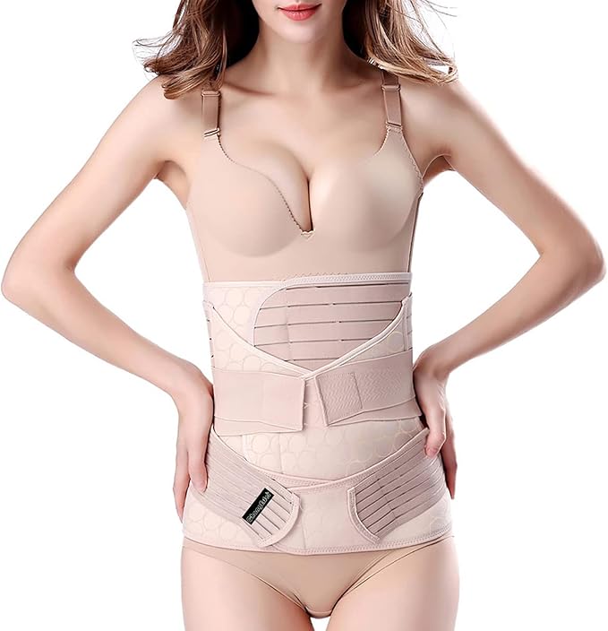 ChongErfei Postpartum Support Recovery Belly Wrap Waist/Pelvis Belt Body Shaper Postnatal Shapewear (Beige, XXL)-CubbioJoy