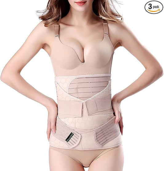 ChongErfei 3 in 1 Postpartum Support - Recovery Belly/waist/pelvis Belt Shapewear Slimming Girdle, Beige, L For Posture Correction-CubbioJoy