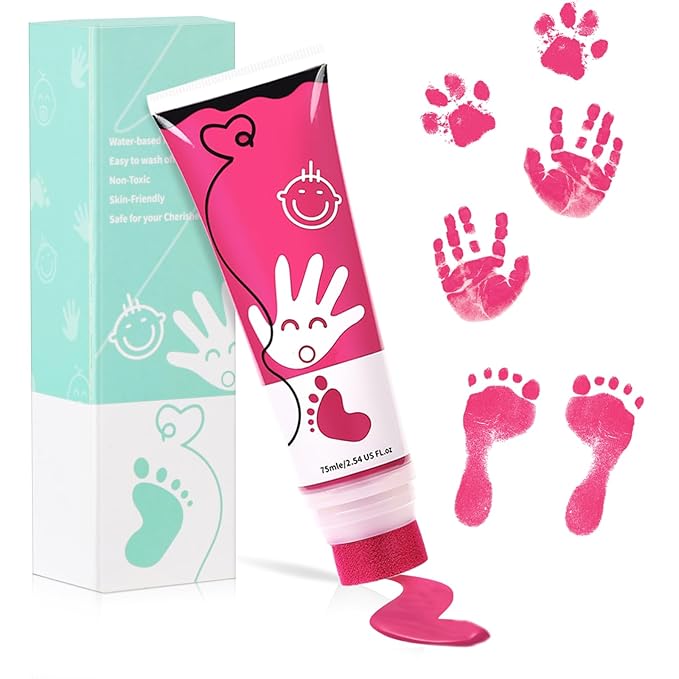 75ml Pink Baby Hand and Footprint Ink Kit, Baby Handprint Footprint Paint for Newborn Keepsake, Dog Cat Paw Print Kit, Washable, Non Toxic Acid-Free, Safe Gentle for Ideal New Mom Gifts-CubbioJoy