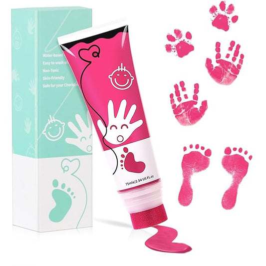 75ml Pink Baby Hand and Footprint Ink Kit, Baby Handprint Footprint Paint for Newborn Keepsake, Dog Cat Paw Print Kit, Washable, Non Toxic Acid-Free, Safe Gentle for Ideal New Mom Gifts-CubbioJoy
