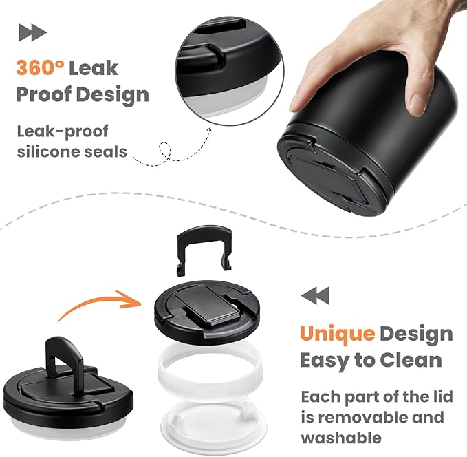 20oz Insulated Vacuum Food Jar with Buckle Lid,Soup Thermo for Hot Food Kids,Wide Mouth Leakproof Stainless Steel Lunch Container with Spoon-Black-CubbioJoy