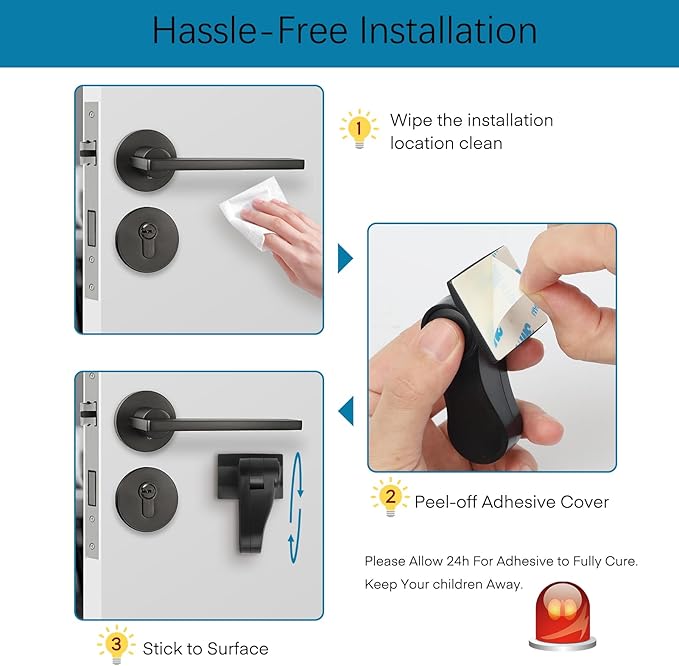 Child Proof Door Lever Lock - 2 Pack - Door Locks for Kids Safety - Door Knob Child Proof - Baby Proofing 3M Adhesive - Door Handle Child Proof - Baby Safety Locks for Toddlers - Black-CubbioJoy