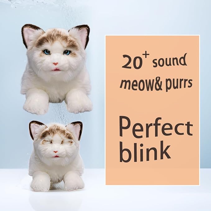 Blinks, Meows & Purrs Realistic Stuffed Cat Interactive Companion Robot Pets 14"-CubbioJoy