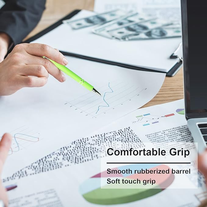 Ballpoint Pen with Stylus Tip, Soft Touch Click Metal Pen, 1.0mm Medium Point, Black Ink, 12 Count(Light Green)-CubbioJoy