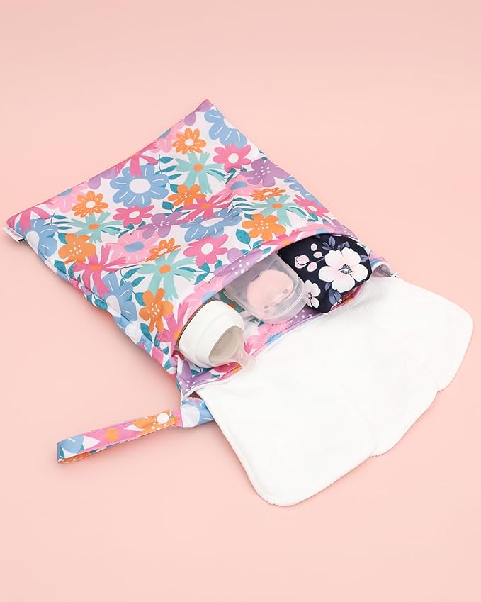 ALVABABY 3 Cloth Diaper Wet Dry Bags Waterproof Reusable with Two Zippered Pockets Travel Beach Pool Daycare Soiled Baby Items Yoga Gym Bag for Swimsuits or Wet Clothes Small medium Large 3L-SML07-CubbioJoy