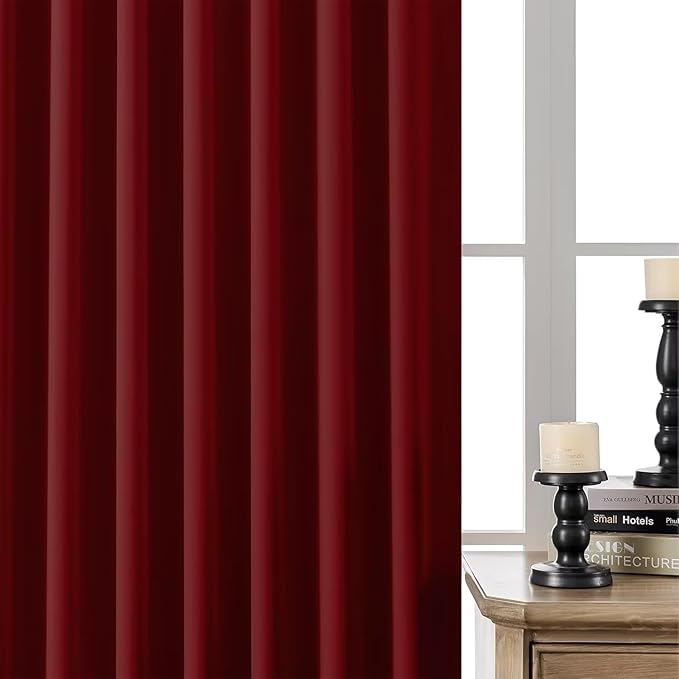 Joydeco 90 Inch Blackout Curtains for Bedroom, Thermal Insulated Black Out Curtains, Room Darkening Drapes for Living Room Window Rod Pocket Back Tab (W52 x L90 Inch, Burgundy Red)-CubbioJoy