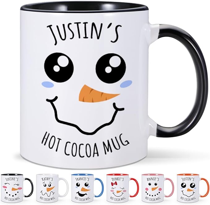 Custom Christmas Mugs Personalized Hot Cocoa Mug for Kids Snowman Hot Chocolate Mug Customized Winter Holiday Mugs 11 oz Christmas Ceramic Mug Xmas Gifts for Boys Girls Family Christmas Decorations-CubbioJoy