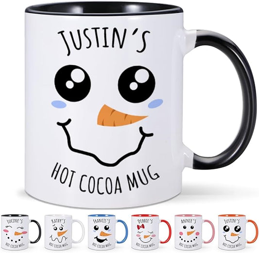 Custom Christmas Mugs Personalized Hot Cocoa Mug for Kids Snowman Hot Chocolate Mug Customized Winter Holiday Mugs 11 oz Christmas Ceramic Mug Xmas Gifts for Boys Girls Family Christmas Decorations-CubbioJoy