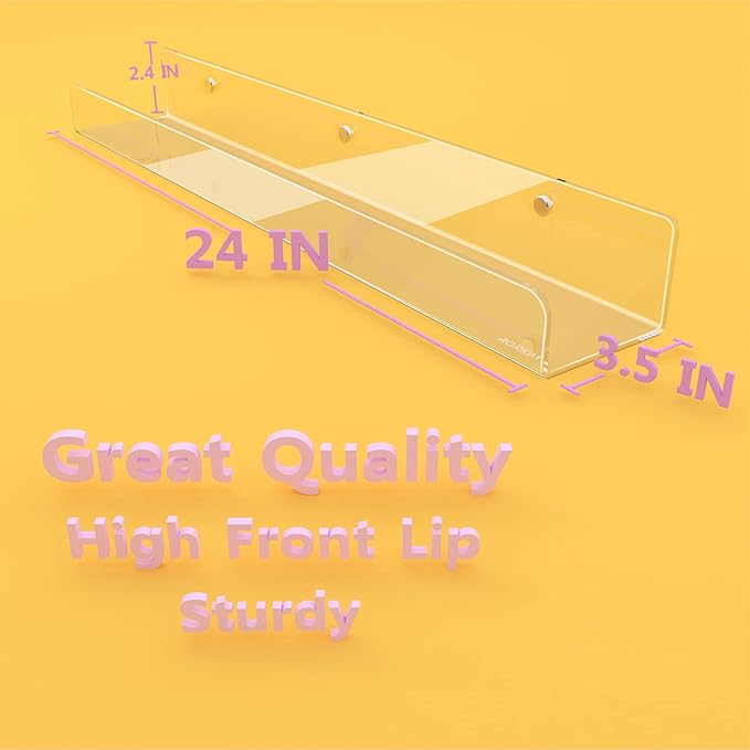 24 inches Wall Mounted Kids Bookshelf, Clear Acrylic Display Book Shelves for Kids Room Nursery Toddler Classroom 2 Packs-CubbioJoy
