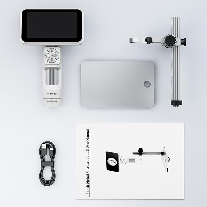 Andonstar Digital Microscope, 5" 1080P Coin Microscope Camera for Error Coin with 7.3" Metal Stand for Adults Kids, Handheld USB Coin Magnifier with 8 Adjustable LED Lights, Windows Mac PC View, AD115-CubbioJoy