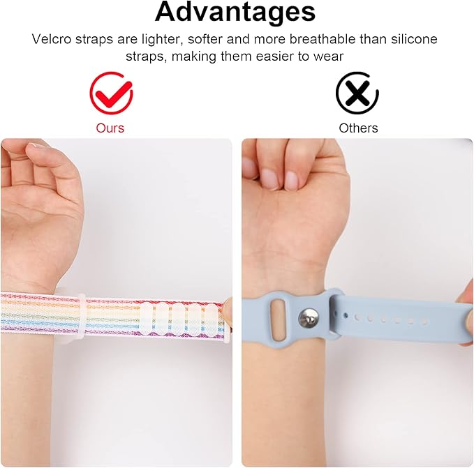 4 Pack Kids Wristband Compatible with Apple AirTag, Protective Case for Air Tag GPS Tracker Holder with Nylon Bracelet, Adjustable Anti Lost Watch Band for Toddler Child Elder (Rainbow & Blue & Pink)-CubbioJoy