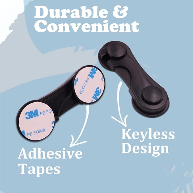 Cabinet Locks Baby Proofing, Childproof Cabinet Locks 10 Pack with Adhesive for Protecting Kids and Toddlers, Child Safety Lock for Drawer Cupboards Closet and Pantry Door (Black)-CubbioJoy