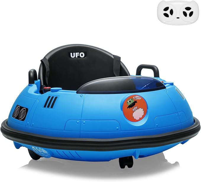 12V Electric Ride on Bumper Car for Toddlers, Kids Bumper Car with Remote Control, LED Lights & 360 Degree Spin, Indoor and Outdoor for 18+ Months Kids (Blue)-CubbioJoy