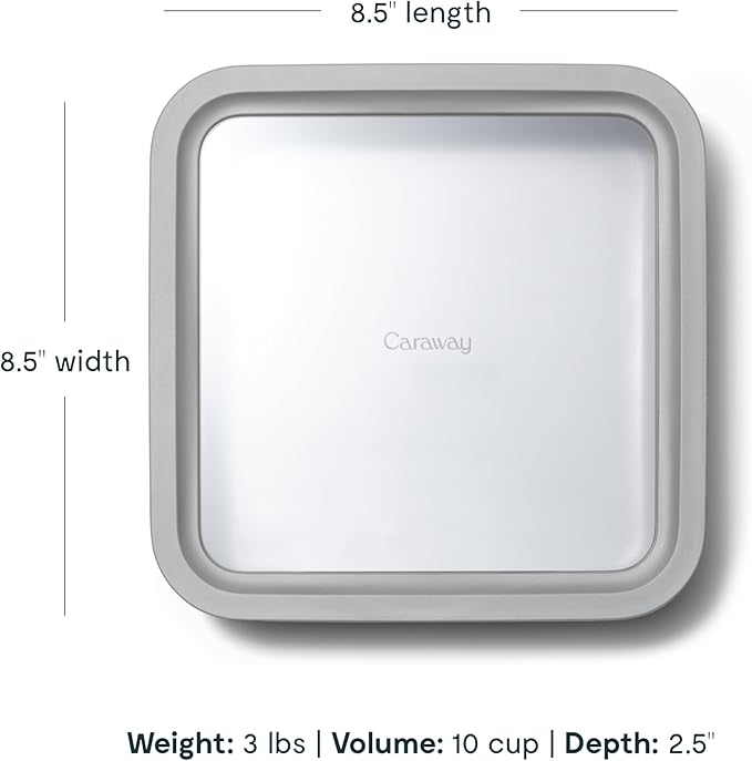 Caraway Glass Food Storage, 10 Cup Glass Container - Ceramic Coated Food Container - Non Toxic, Non Stick Lunch Box Container with Glass Lids. Dishwasher, Oven, & Microwave Safe - Square Shape - Gray-CubbioJoy