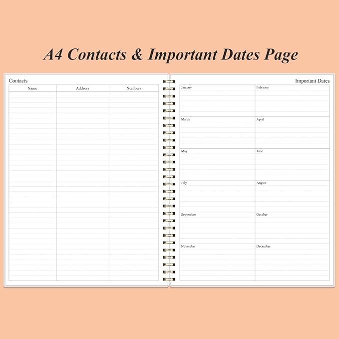 Daily Planner Undated - 8.5" x 11" To Do List Notebook Hourly Schedules, 150 Sheets/300 Pages Spiral Appointment Planner for Women and Men,PVC Hardcover, Inner Pocket, Elastic Closure, Rose Leaf-CubbioJoy