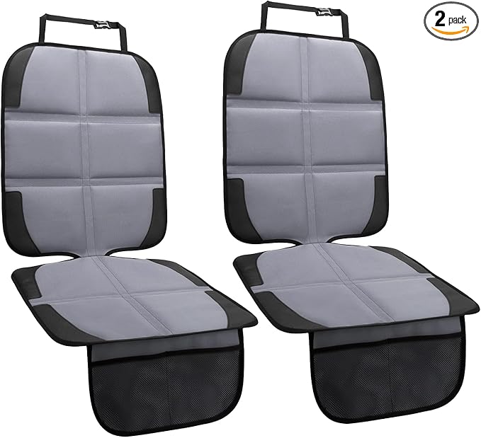 Car Seat Protector 2 Pack Baby Car Seat Covers with Mesh Pockets & Non-Slip Backing 600D Durable Seat Protector Under Baby Car Seat (Gray, Standard)-CubbioJoy