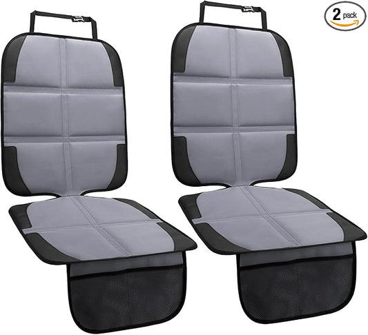 Car Seat Protector 2 Pack Baby Car Seat Covers with Mesh Pockets & Non-Slip Backing 600D Durable Seat Protector Under Baby Car Seat (Gray, Standard)-CubbioJoy