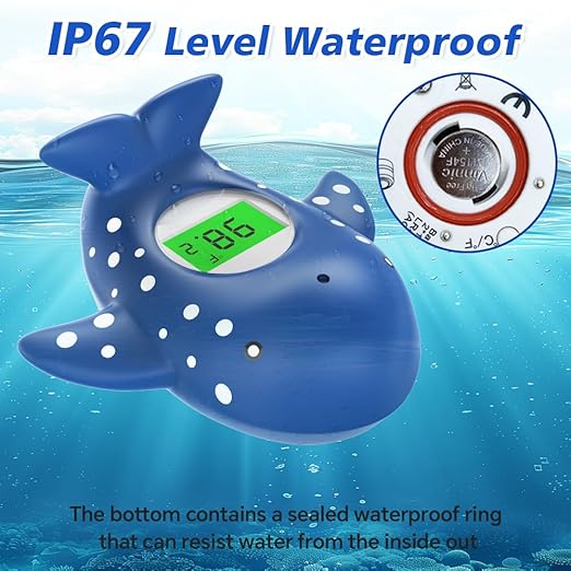Baby Bath Thermometer, Infant Digital Water Thermometer Safety with 3 Color Backlit and Temperature Warning, Room Thermometers Floating Toy for Infant, Toddler, Bathtub, Swimming Pool (Navy Blue)-CubbioJoy