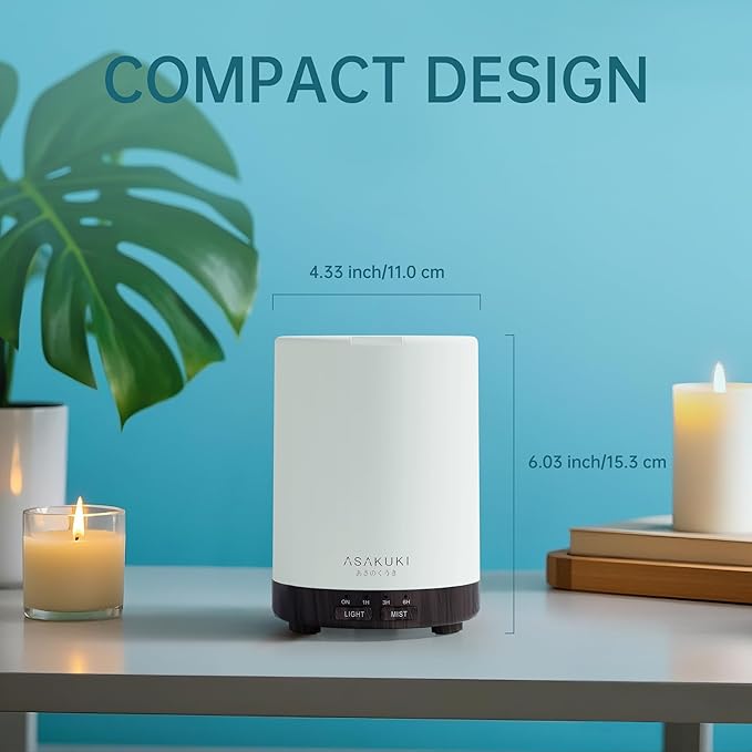 ASAKUKI 300ML Essential Oil Diffuser, Quiet 5-in-1 Premium Humidifier, Home Fragrance Aroma Diffuser with 7 LED Color Changing Light and Auto-Off Switch -Dark Brown-CubbioJoy