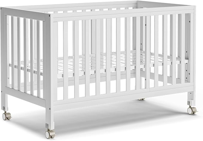 EvoNest Baby Crib, 11 in 1 Convertible Mini Crib with Wheels, 100% New Zealand Wood Growing Bed, 4 Adjustable Mattress Height,White-CubbioJoy