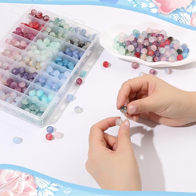 600pcs Frosted Lunar Glass Beads Kit -24 Colors10mm Glass Beads for Jewelry Making Kit Charms Coloured Glaze Beads Bracelets Necklaces Making Kit DIY Crafts, Home Companion Gifts for Beginners Women-CubbioJoy