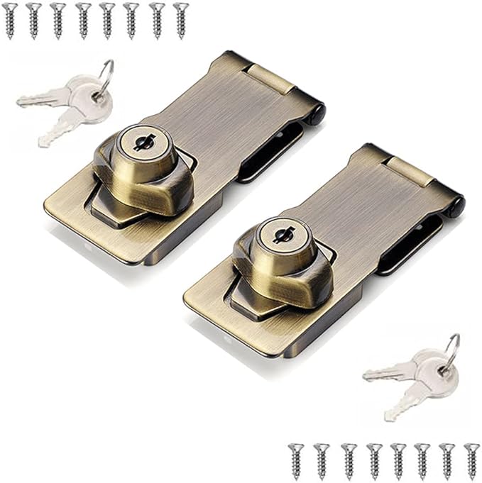 2 Packs Keyed Hasp Locks Twist Knob Keyed Locking Hasp for Small Doors, Cabinets and More,Stainless Steel Steel, Hasp Lock Catch Latch Safety Lock Door Lock with Keys (4inch, Bronze)-CubbioJoy