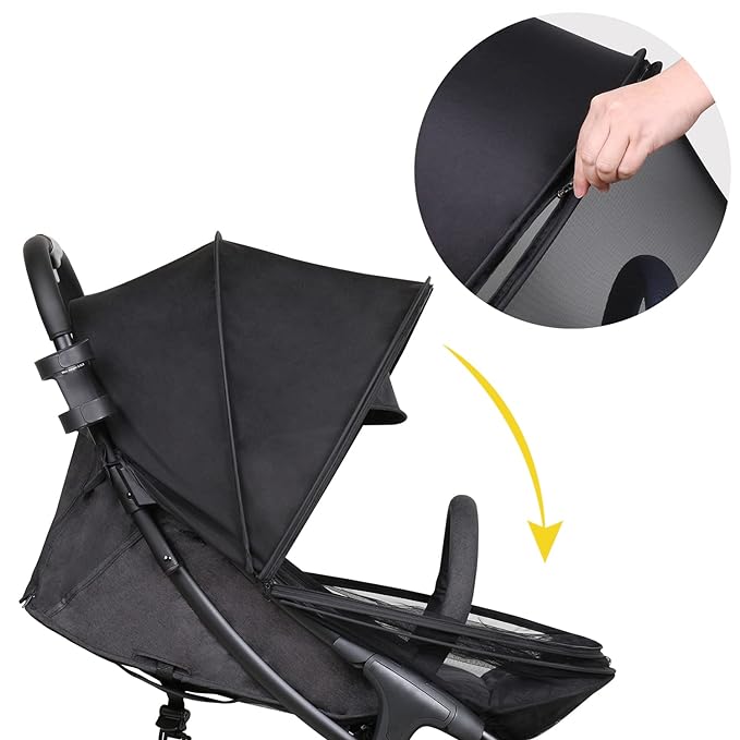 Beberoad Love Universal Stroller Sun Shade & Mosquito Net – 2-in-1 Baby Stroller Cover with UV Protection & 2-Way Zipper for Infant Carriages, Prams, and Travel Strollers (Black)-CubbioJoy