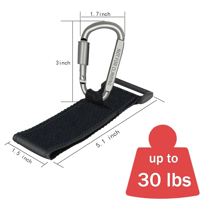 Baby Stroller Hook, Carry 30 lbs per Stroller Carabiner Clip, Adjustable Baby Stroller & Car Seat Hook for Hanging Diaper Bag, Wheelchair,Golf cart, Shopping and Pet Cart(2 Pcs Blue)-CubbioJoy