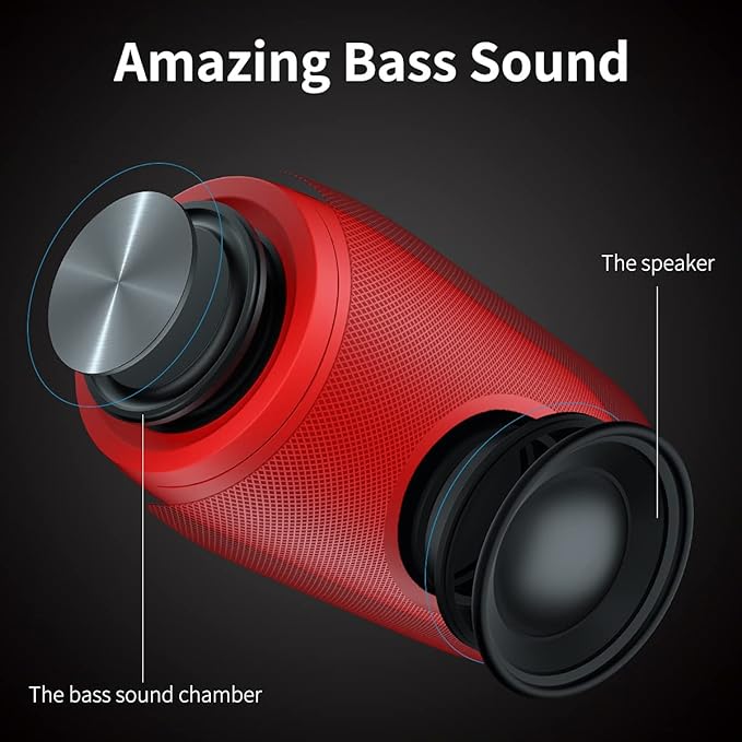 Bluetooth Speaker,MusiBaby Wireless,Outdoor, Waterproof,Portable Speaker,Dual Pairing, Bluetooth 5.0,Loud Stereo,Booming Bass,24H Playtime for Home&Party,Gifts(Pure Red)-CubbioJoy