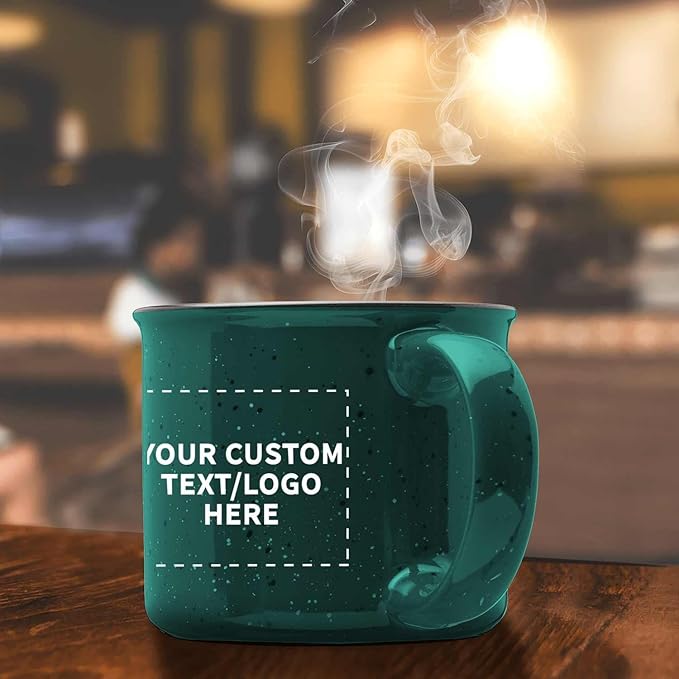 DISCOUNT PROMOS Custom Ceramic Campfire Coffee Mugs 13 oz. Set of 10, Personalized Bulk Pack - Perfect for Tea, Espresso, Cappuccino, Hot Cocoa - Green-CubbioJoy