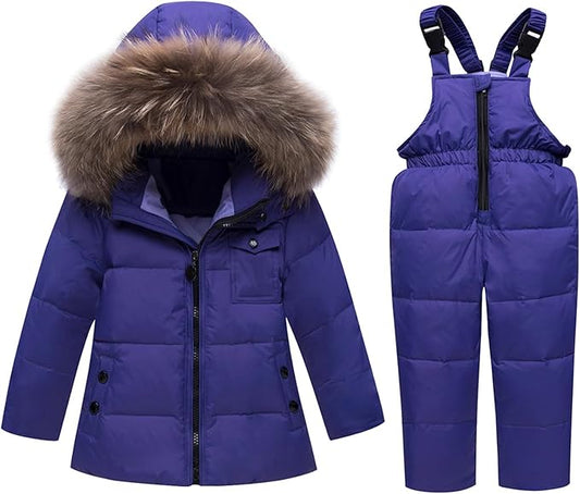 Baby Girl Winter Snowsuit Coat Boy Fur Snow Pants Bib Jacket For Toddler Clothes-CubbioJoy