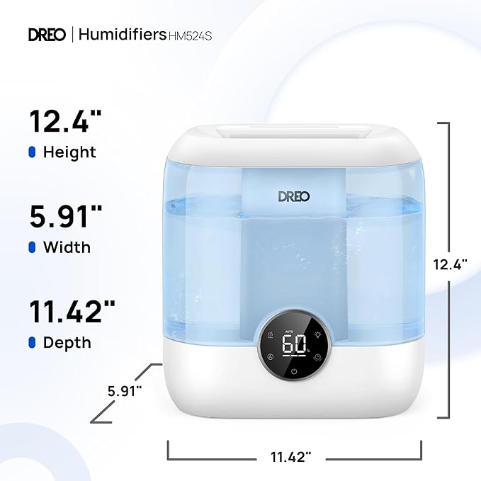 Dreo Smart Humidifiers for Bedroom, 6L Top Fill Supersized Cool Mist Humidifier for Large Room, 60 Hour Runtime, Quiet Ultrasonic Humidifiers for Plants, Baby, Indoor, Home, Night Light, Blue-CubbioJoy