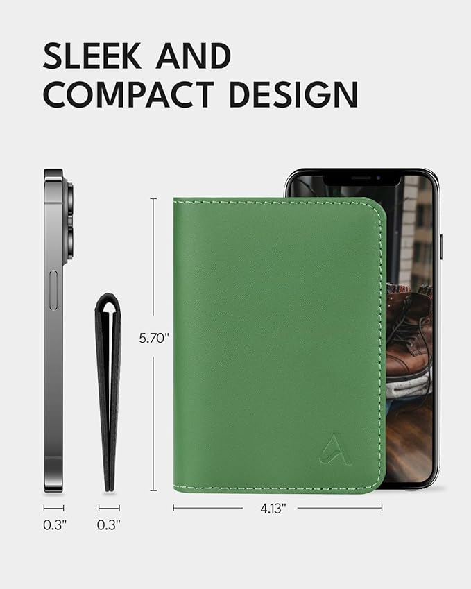 ALLIVE Passport Holder for Travel Women Men,Genuine Leather Passport Cover Wallet,Travel Must Haves Airport Essentials Travel Gifts Green-CubbioJoy